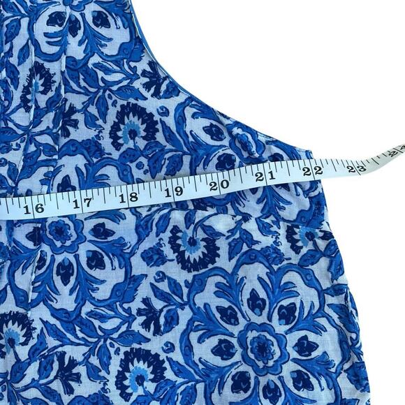 Vineyard Vines Sz L Katama Tile Blue Scarf Pintuck Top Blouse Coastal Boho - Picture 13 of 16